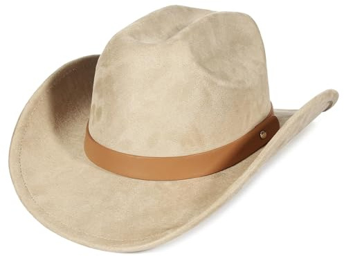 EOZY Wildleder CowboyHut Cattleman Western Style für Damen &Herren abnehmbares Hutband Vintage Wildleder Hut Country Musik Festival Hut Leichter Regen Schutz