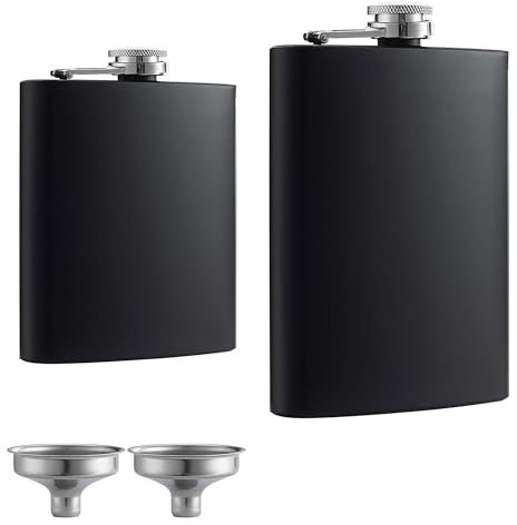 GJNMYSD Hip Flask Set – 8 Oz & 12 Oz Stainless Steel Hip Flask with 2 Pcs Funnels, Premium Alcohol Flasks for Men & Women,Leakproof Cap, Classic Matte Black Design,Suitable for Outdoor Activities