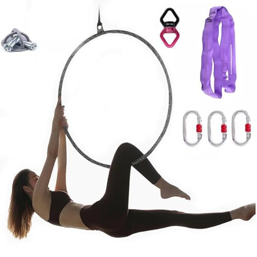 XNZJHPP Aerial Hoop Kit, professionelle Einpunkt-Aerial-Yoga-Hoop-Ausrüstung, komplettes Zirkus-Luftring-Set aus Edelstahl für Fitness (90cm)