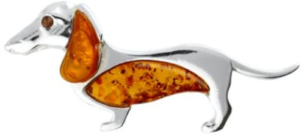 Broche de plata de ley 925 con diseño de perro salchicha, color coñac, talla única, Joya, Ámbar