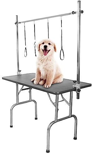 Hundepflege-Hängematte, Hundefriseur-Helfer, Höhenverstellbar, Klemmhalter, Hundepflegetisch, Edelstahl, Haustierpflegetisch mit Schlaufe für Kleine, Mittelgroße Hunde und Katzen