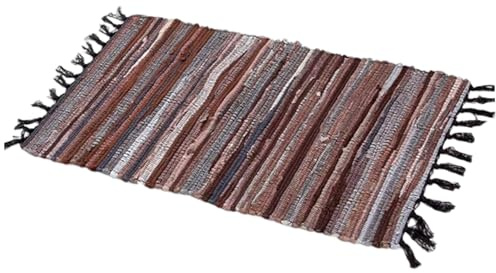 CAKEEYUM Rag Rug, 20x32 Washable Non-Slip Reversible Braided Rugs, Dirt-Proof Multi-Color Striped Woven Rug for Bedroom, Living Room, Kitchen and Laundry Room, Brown Rag Braided Rugs Cotton Wo