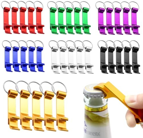 35 Stück Flaschenöffner Schlüsselanhänger Aluminium Bierflaschenöffner Mini Bier Getränkebehälter öffner Pocket mit Metall Schlüsselanhänger 7 Farben Bottle Opener für Verschiedene Getränke Flasche