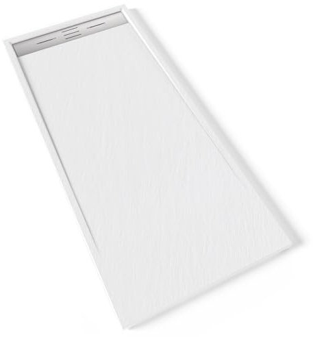 HIEMAL INOX Receveur de douche 80 x 180 cm résine Blanc aspect ardoise + bonde inox incluse - Salle de bain