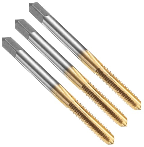 sourcing map Lot de 3 tarauds filetés à cannelure droite, M5 x 0,8 mm, revêtement en titane, outil de taraudage, tarauds pour fraiseuse, acier rapide 6542 (HSS 6542)