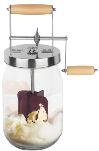 Losueeun Mantequera con manivela, máquina manual de mantequilla, batidora de crema, batidora de silicona, herramienta de agitación de alimentos, tarro de conservas, accesorios de cocina, 1 L