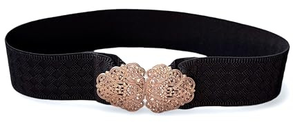 1 Stück Trachten Stretchgürtel 5cm schwarz mit altgold farbener Metall Trachtenschliesse (S)