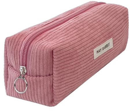 JEYORZY 1 Pièces Pencil Case,Trousse à Crayons en Velours CôTelé, Trousse à Crayons Unie, Grande Trousse De Papeterie, Trousse De Maquillage, pour Filles,Articles pour l'École(Rose)