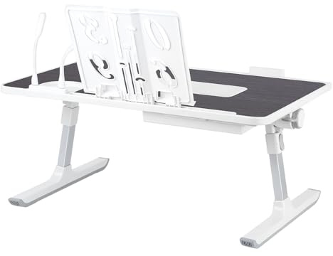 HUOLE Plateau de Lit, Pliable, Table de Lit pour Ordinateur Portable, inclinable avec Refroidisseur/Ports USB/Tiroir,Réglable en Hauteur et Angle, pour Canapé/Bureau/Sol,60 * 40 * 26-39cm-Noir