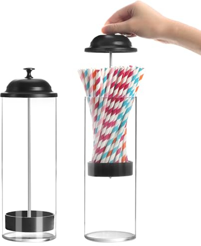 Dispensador de pajitas de plástico con pajita, organizador de pajitas, contenedor retro, soporte vintage incluye 50 pajitas de papel biodegradables, suministros de fiesta para el hogar, bar, cocina