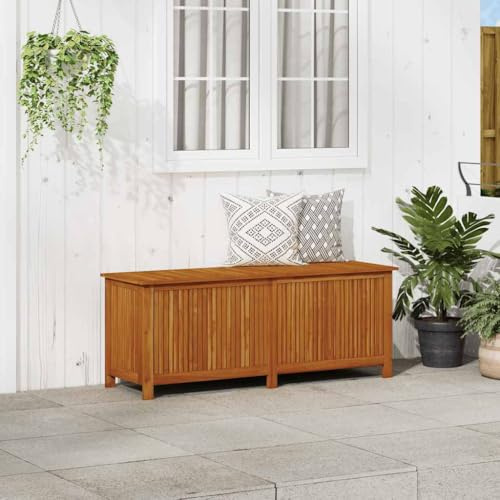 Emmtore Akazienholz Massiv Garten Aufbewahrungsbox Auflagenbox Gartentruhe Kissenbox Gartenbox Kissentruhe Gartentruhe Truhe,150 x 50 x 58 cm