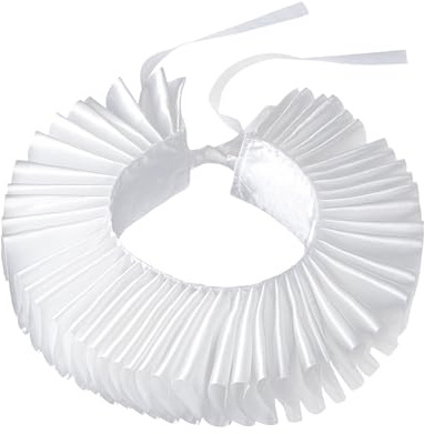 RETZLA Victorian Renaissance Elizabethan Ruffle Neck Collar White Cosplay Choker Ruffled Fake Collar Chiffon Ruff Vintage Victorian Halloween Costume Accessories (White)