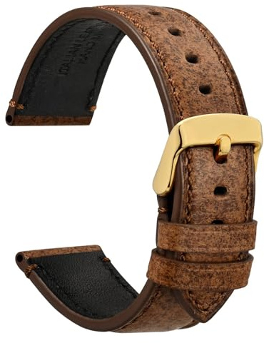 WOCCI Uhrenarmband für Business Uhren, Pull Up Leder, Edelstahl Schnalle, Bandbreite 18mm 20mm 22mm 24mm