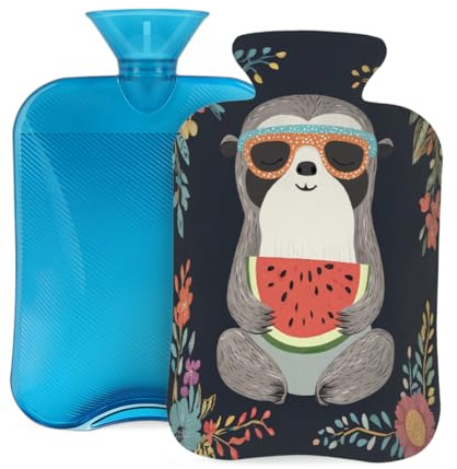Mexpekil Cartoon Cute Tropical Faultier Animal Wärmflasche mit Bezug, 2L PVC Wärmbeutel für Schmerzlinderung, Füße, Rücken, Wärme
