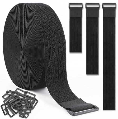 GDSZ LAERSI 6M Adjustable Reusable Cable Ties with 25 Buckles and Hook Strap for Cable Management and Storage (6m x 5cm, Black)