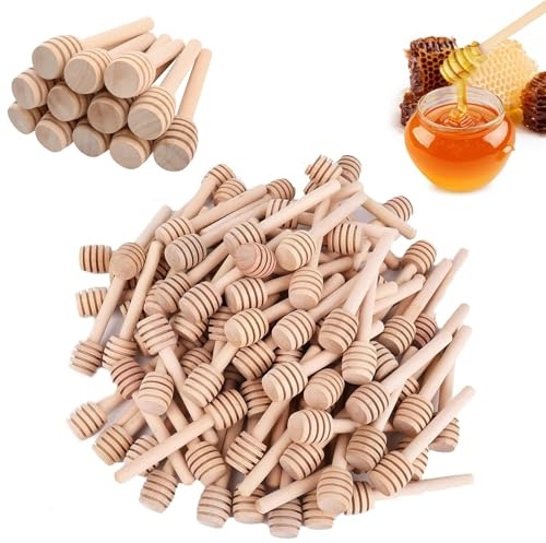 Agitateur de Miel en Bois, 50 Pièces Mini Cuillère à Miel de 10 cm, Bâtonnets de Miel en Spirale, Mélangeurs à Miel en Bois, Bâtonnets de Mélange au Miel non Rainurés, pour Distribuer le Miel