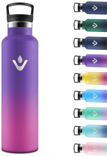 Motswedi Gourde Isotherme 1l, avec Paille, Bouteille Isotherme, Poignée de Transport, Thermos 1l, Anti-Fuite, Gourde Inox, Réutilisable, Thermos pour Sport, Voyage, Camping, Violet Foncé & Rose