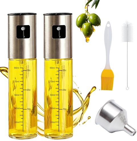 5 Pcs Kitchen Oil Spray Bottle, 100 ml Transparent Glass Oil Dispenser | Glass, Olive with Accessories Sprayer for Air Fryer Kitchen Cooking BBQ