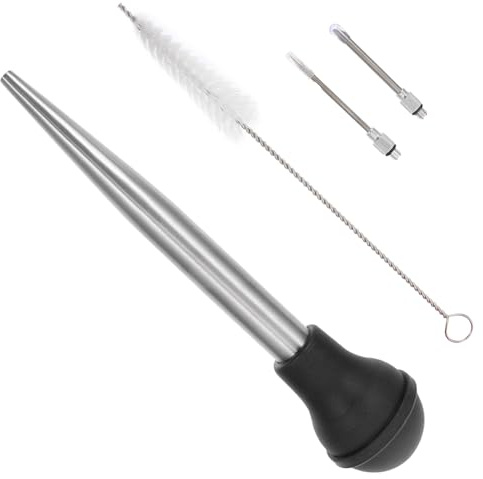 CONGARTENO Stainless Steel Turkey Baster with Silicone Oil Drip Tube, Kitchen Meat Injector for Barbecue and Roasting, Black Sauce Seasoning Pump for Cooking and Marinade