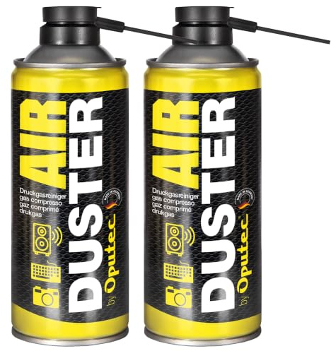 Oputec 2x 400ml Air Duster Druckluftspray Tastatur Reiniger Druckgasreiniger – Staubentferner für PC, Laptop, Kamera, inkl. Sprühverlängerung, Made in Germany