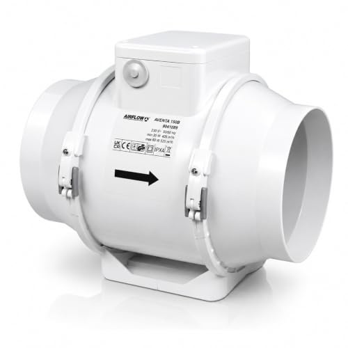 Airflow Aventa 150B - Extractor en Línea 30W Bajo Consumo | Caudal 112-144 l/s (405-520 m³/h) | 2 Velocidades | Resistente IPX4 | Para Ductos 150mm | Garantía 3 Años
