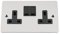 Wall Socket Double / 2 Gang - Polished Chrome Flat - Black Insert Plastic Switch - 13A Double Wall Plug Socket