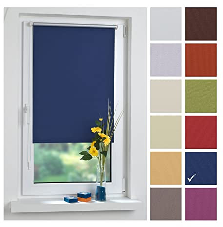 Liedeco® Rollo Klemmfix Thermobeschichtet - 75 x 150 cm blau (B x H) / lichtundurchlässig verdunkelnd stufenlos verstellbar/kein Bohren; Klemmen/Klemmfix Rollo Sonnenschutz Sichtschutz