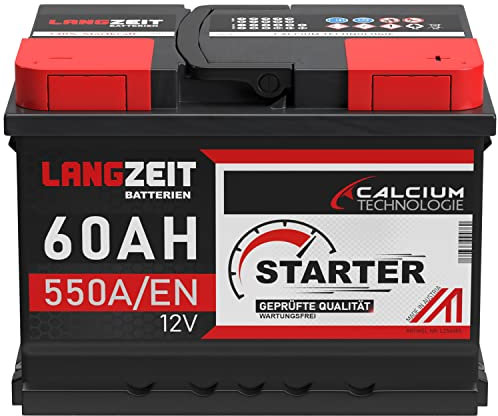LANGZEIT lead acid, Autobatterie, Kompatibel mit PKW, 60AH 12V 550A/EN Starterbatterie +30% mehr Leistung ersetzt Batterie 55AH 53AH 54AH 56AH 61AH 62AH