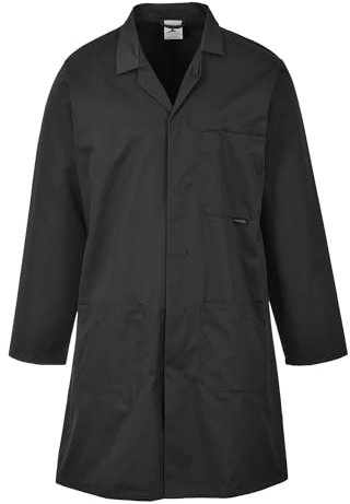 Portwest 2852 Standard Lab Coat Kingsmill Polycotton Professional Protective Workwear Concealed Stud 3 Pocket Storage Durable Comfortable Non-Shrinking, Black, XXL
