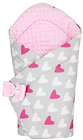 TupTam Baby Winter Einschlagdecke Warm Wattiert Minky, ca. 75 x 75 cm, Herzen Rosa / Weiß