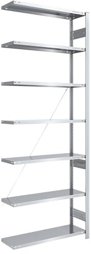 eurokraft | Lager-Steckregal | verzinkt | Bauart mittelschwer | Regalhöhe 3000 mm | Anbauregal | Breite x Tiefe 1000 x 400 mm