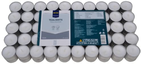 METRO Professional Teelichter, Paraffin, ø 3.9 x 2.2 cm, Leuchtdauer von 8 Stunden, wei¤, 100 StÙck
