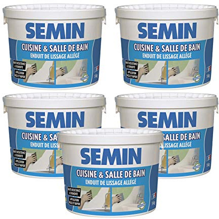 SEMIN Enduit de Finition Pièces Humides- 5 X 5 kg – Enduit Allégé Hydro Prêt à l’Emploi – Haute Résistance à l’Humidité – Murs & Plafonds Salle de Bain Cuisine – Avant Peinture & Revêtement Mural