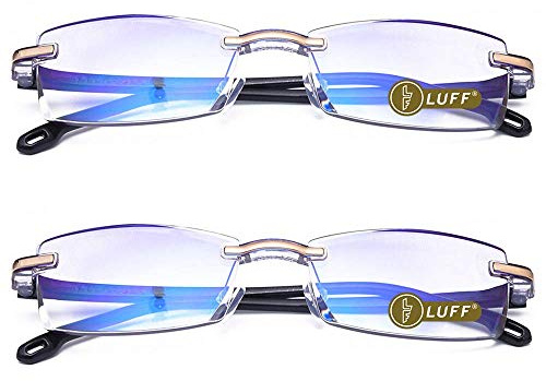 LUFF Reading Glasses Company Home Lightweight Comfortable Readers Value 2 Pack Frameless Diamond Trimming Mens/Womens