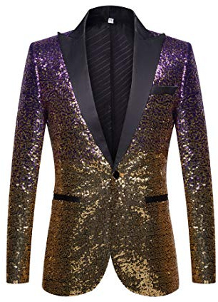 PYJTRL Veste de Costume à Paillettes pour Homme (XL, Purple Gold)
