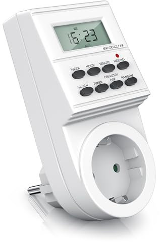 Digitale Zeitschaltuhr - Weekly Digital Timer - minutengenau - LCD-Display - 3680W - 8 konfigurierbare Schaltprogramme Wochen Tages und Minutenprogramm - Zufallsschaltung - IP20