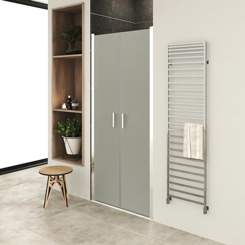 MOMENTS OF GLASS Mampara de Ducha LARA, Puerta Doble Abatible 68-71 x 185 cm - Vidrio de Seguridad Satinado ESG 6MM, Perfiles Cromo #NF