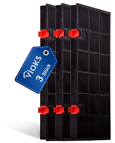 VIOKS Kohlefilter für Dunstabzugshauben Set 3 Stk 435x217 mm Ersatz für AEG Typ 150 Kohlefilter 5026385100/3 - Abzugshaube Filter mit 2 Halteclips