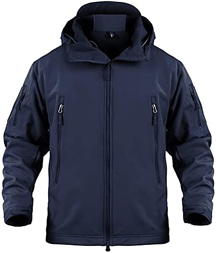 Memoryee Uomo Tattico Camouflage Softshell Giacca Outdoor Militare Pile Fodera Impermeabile Antivento Giubbotto con Cappuccio/Navy blue(new)/L