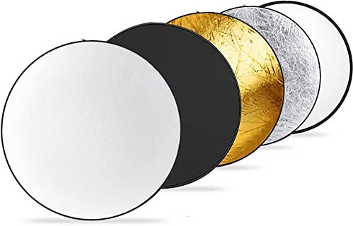BOLLUMA 60x60 cm Lichtreflektor, zusammenklappbar, 5-in-1 für Fotografie, Lichtdiffusor, durchscheinend, Silber, Gold, Weiß und Schwarz für Studio, Outdoor- und Videoaufnahmen