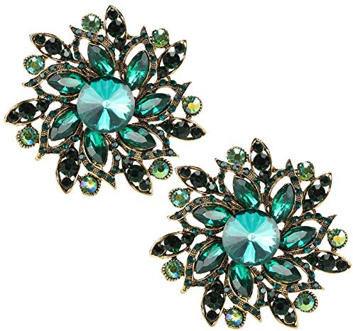 Juego de 2 uds de broches de flores, ramillete de solapa de cristal Vintage con alfileres de hebilla, broches de diamantes de imitación para manualidades DIY, accesorios de bisutería(Verde)