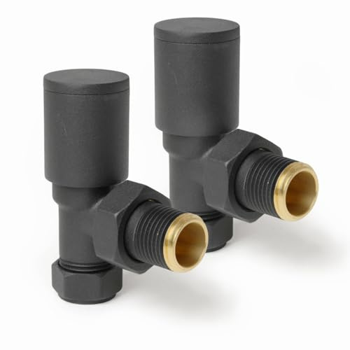 Anthracite Angled Radiator Valves Round Modern Radiator Valves Pair of 15mm x 1/2 Set of 2 for Heated Towel Rails & Central Heating Radiators Anthracite Radiator Valve Set