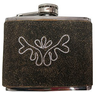 Flachmann mit Schraubverschluss Leder braun mit Geweih 150 ml Trinkflasche