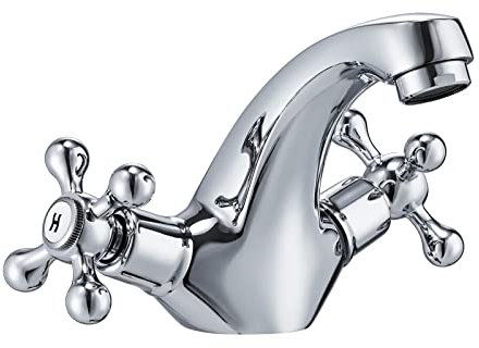 Peppermint Basin Mixer Tap Bathroom Sink Taps Chrome Crosshead Basin Taps Mono Traditional Victorian Double Handles Bathroom Tap Mixer Faucet with Standard Hoese