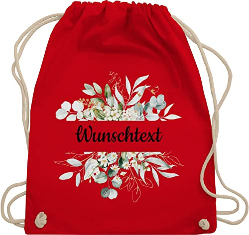 Turnbeutel Rucksack - Aufdruck selbst gestalten - Wunschtext Text I eigener Text - Unisize - Rot - kindergarten name beutel wechselkleidung personalisierte blumen stoffbeutel kindergartenbeutel