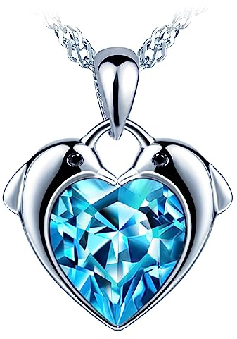Yumilok Kette Damen Halskette mit Anhänger Collier 925 Sterling Silber Zirkonia Delphin Herz Liebe für Damen Valentinstag