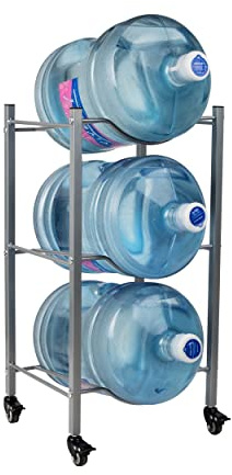 Mind Reader Soporte para jarra de agua de 5 galones, soporte para botella de agua, enfriador de agua, estante, ruedas, metal, 16.5 pulgadas de largo x 13.7 pulgadas de ancho x 31 pulgadas de alto,