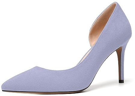 FEMSTEP Women Suede Slip On Evening Casual Stiletto Pointed Toe High Heel Solid 3.3 Inch Court Shoes Lilac Size 3.5