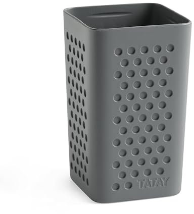 TATAY Toothbrush and Toothpaste Cup Bohol, Polypropylene, BPA Free, 100% Recycled Plastic, Anthracite Grey, Measures 6.5 x 6.5 x 11 cm