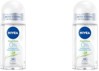 NIVEA Fresh Pure Deo Roll-On (50 ml), Deo ohne Aluminium (ACH) mit 48h Schutz und sanfter Pflege, Deodorant mit einzigartiger INFINIFRESH Formel und Jasmin-Duft (Packung mit 2)